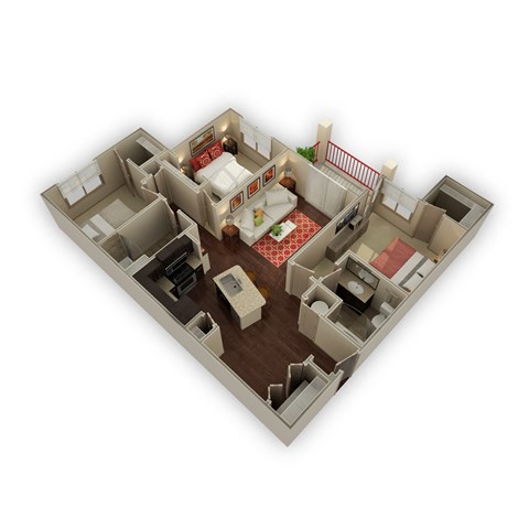 Floor plan for 3 beds, 2 baths, 1238 sqft